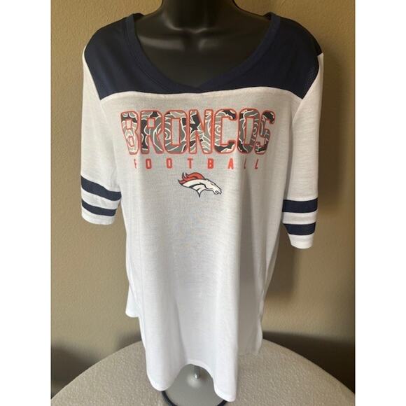 NFL Juniors Collection Tops - Denver Broncos Women's XL Long Sleeve Shirt White Navy Orange V-Neck